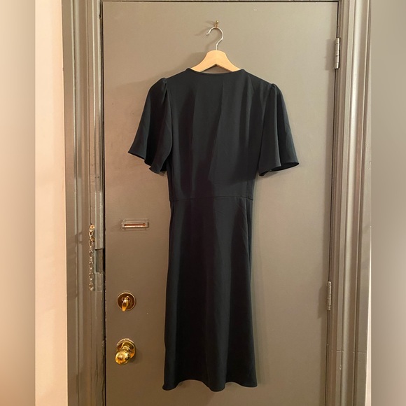 Zara Midi Knot Front Side Zip Wrap Bell Sleeve Dress in Deep Green - Picture 2 of 4